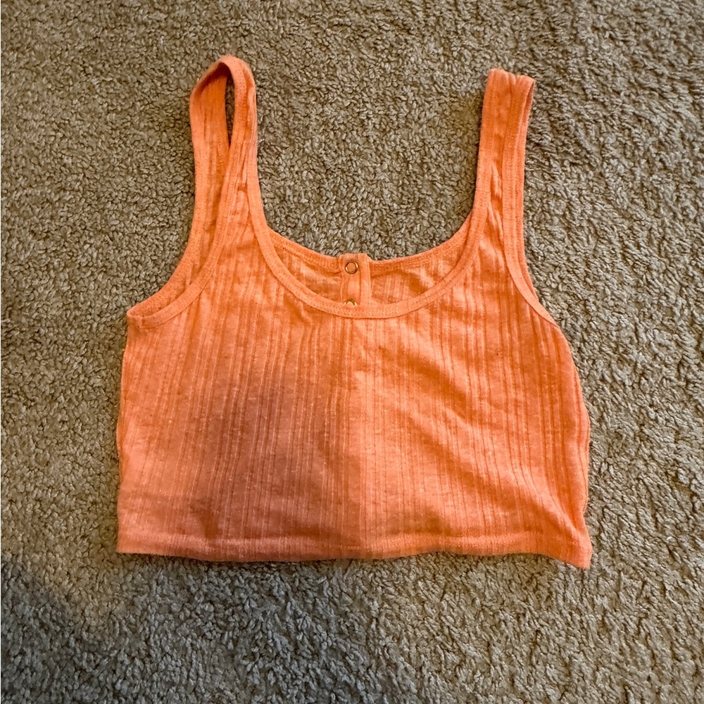 Orange Button-Front Ribbed Crop Top - Picture 2 of 3